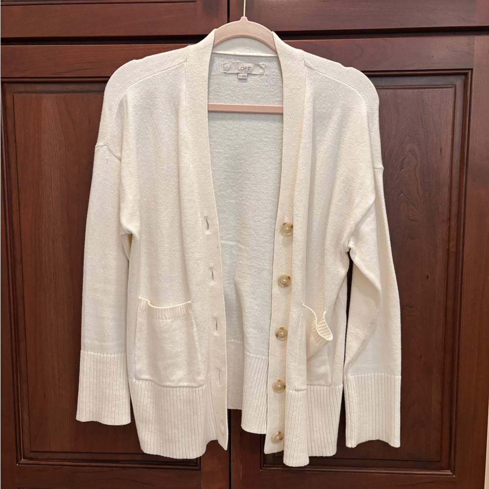 LOFT Women's Cream Cardigan Sweater